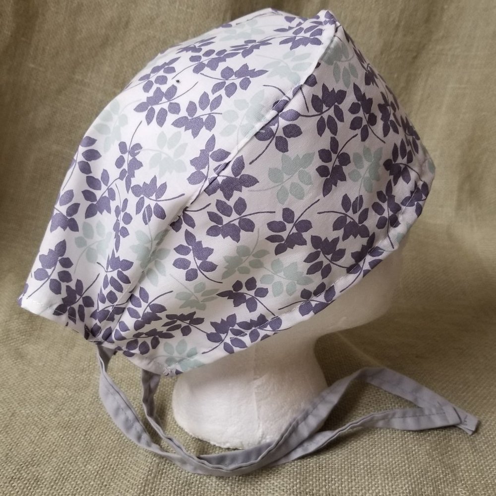 Grey & Green Leaves Surgical Scrub Cap